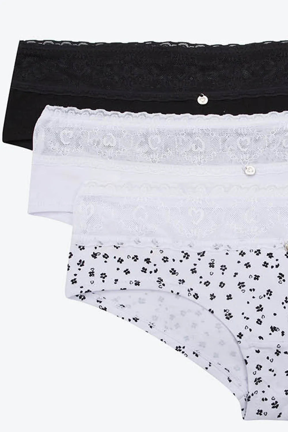 Panty tipo hípster en algodón y encaje paquete x3