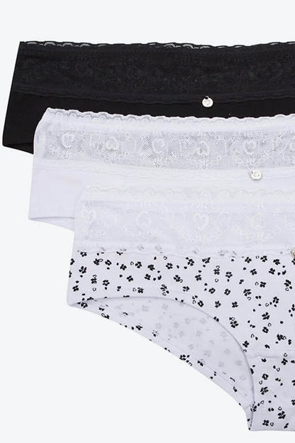 Panty tipo hípster en algodón y encaje paquete x3
