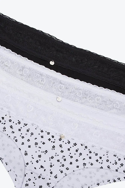 Panty tipo hípster en algodón y encaje paquete x3