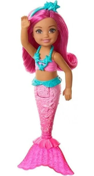 Barbie Chelsea Sirena Doll 16.5 cms con cabello rosa y cola
