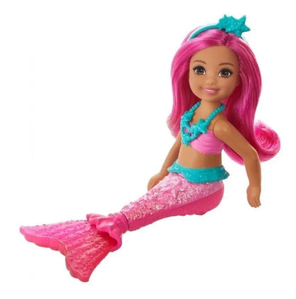 Barbie Chelsea Sirena Doll 16.5 cms con cabello rosa y cola