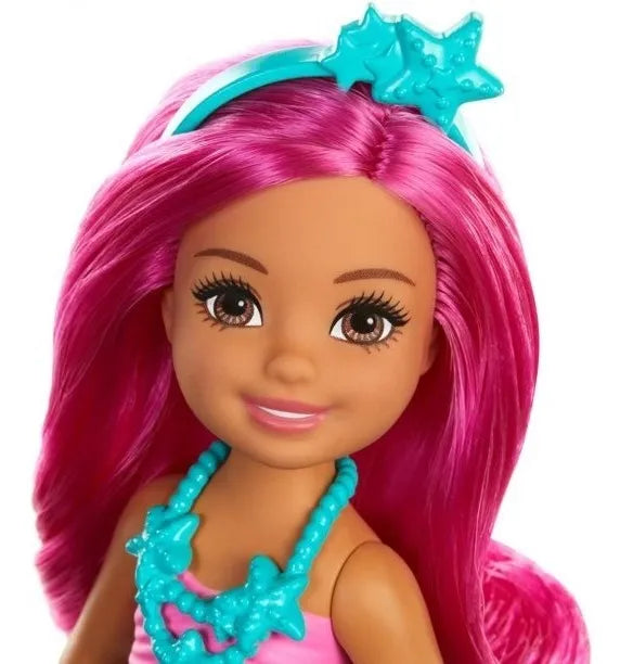 Barbie Chelsea Sirena Doll 16.5 cms con cabello rosa y cola