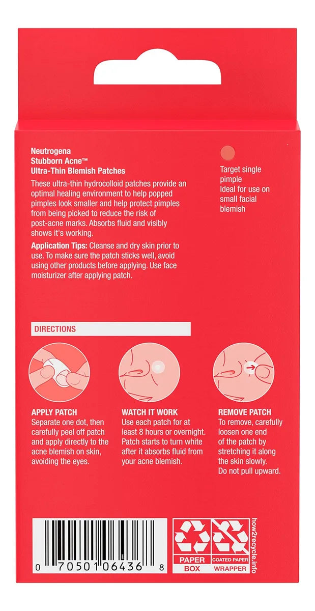 Parches Para Acné Y Espinillas Neutrogena Stubborn Acne Ultra-Thin Blemish Patches